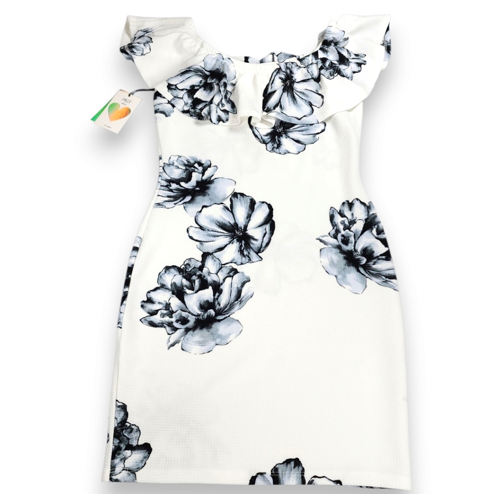 Iris White Gray Floral Stretch Comfy Dress NWT Juniors Large/Womens Size Small - Picture 3 of 11